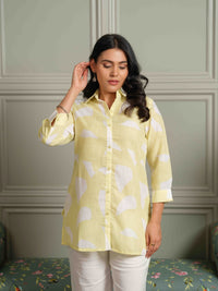 The Textured Abstract Yellow Print Top - Etiquette Apparel