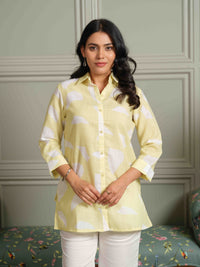 The Textured Abstract Yellow Print Top - Etiquette Apparel