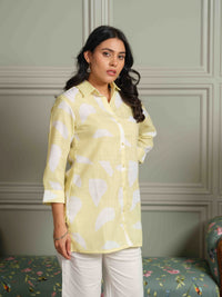 The Textured Abstract Yellow Print Top - Etiquette Apparel