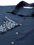 Solid Colored Top With Cutwork Embroidery in Front and Sleeves - Etiquette Apparel