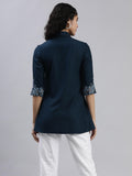 Solid Colored Top With Cutwork Embroidery in Front and Sleeves - Etiquette Apparel