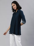 Solid Colored Top With Cutwork Embroidery in Front and Sleeves - Etiquette Apparel