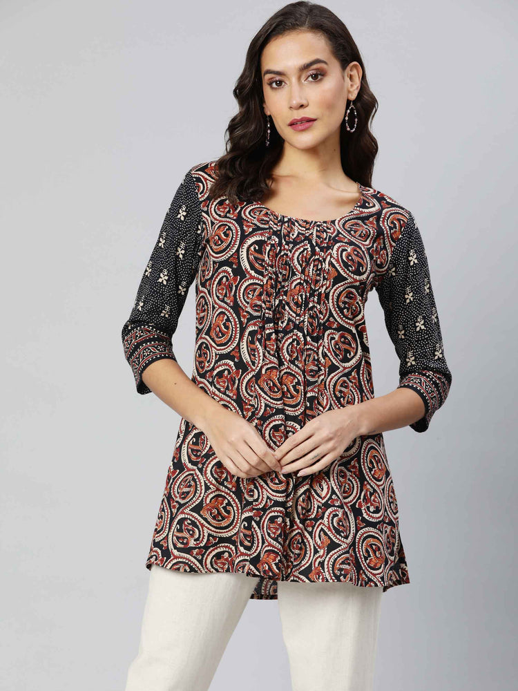 Indie print mix match pleated top - Etiquette Apparel