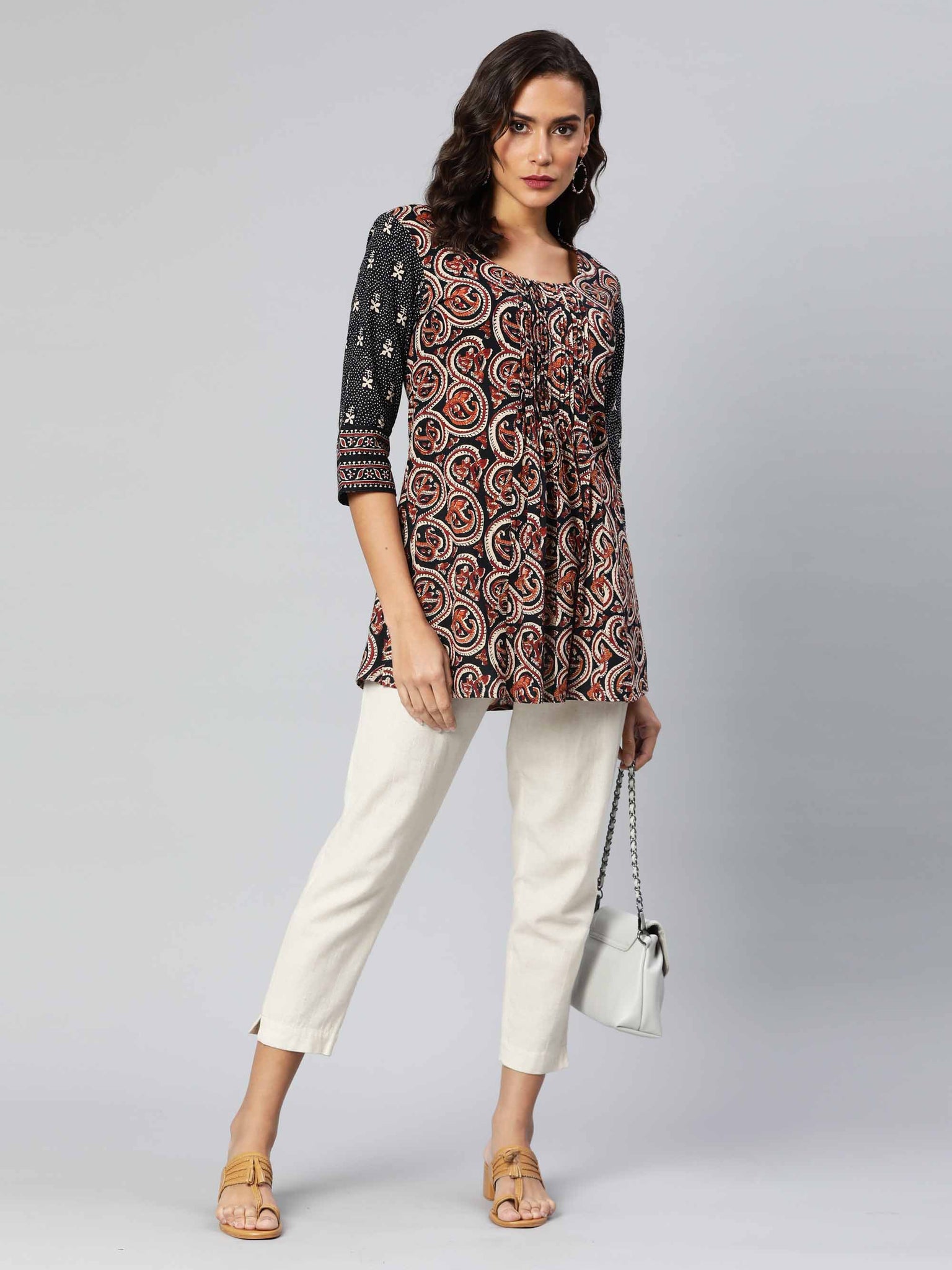 Indie print mix match pleated top - Etiquette Apparel