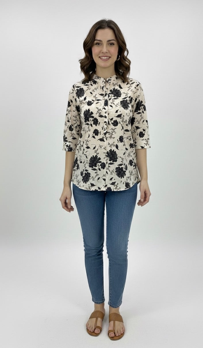 Bold Black Floral Print Top - Etiquette Apparel 
