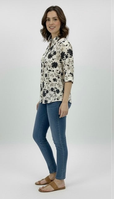 Bold Black Floral Print Top - Etiquette Apparel