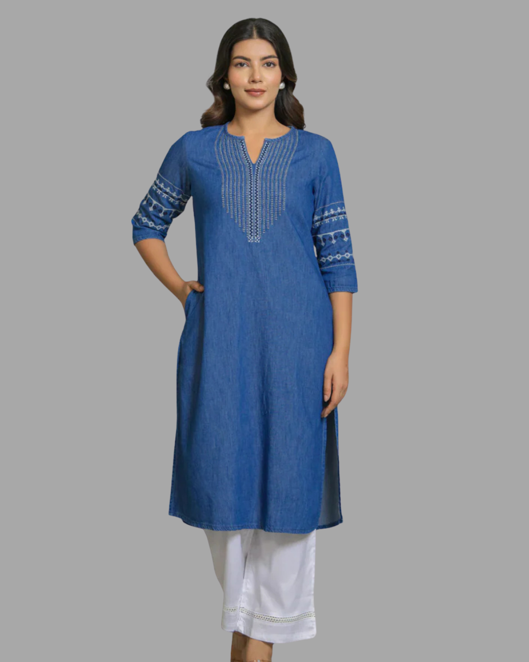 Everyday Wear Denim Cotton Kurta - Etiquette Apparel 