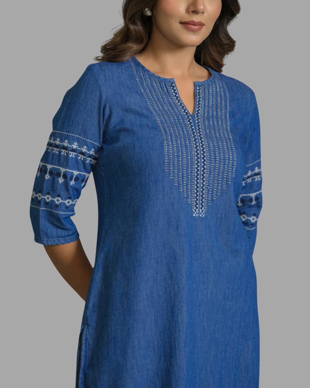Everyday Wear Denim Cotton Kurta - Etiquette Apparel 