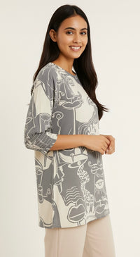 Face Print Smocking Top - Etiquette Apparel