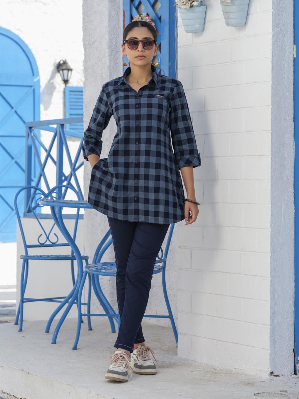 Indigo Denim Checks Top Etiquette Apparel