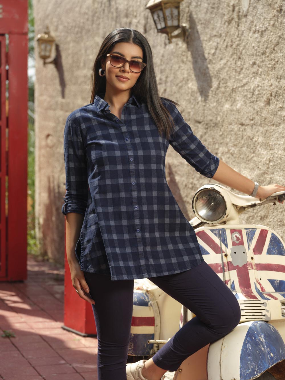 Indigo Denim Checks Top Etiquette Apparel