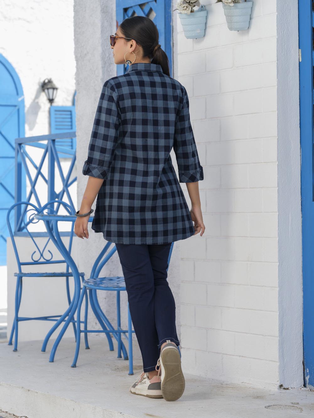 Indigo Denim Checks Top Etiquette Apparel