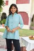 Product Carousel Image 1: Embroidered Ease Solid Coloured Top