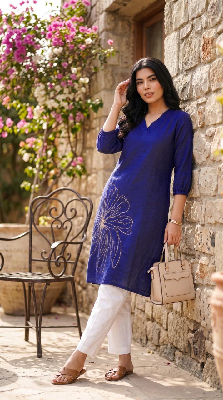 When Denim Blossoms Kurta - Etiquette Apparel