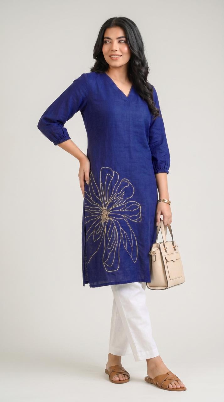 Product Carousel Image 3: When Denim Blossoms Kurta