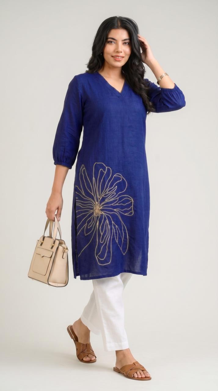 Product Carousel Image 6: When Denim Blossoms Kurta