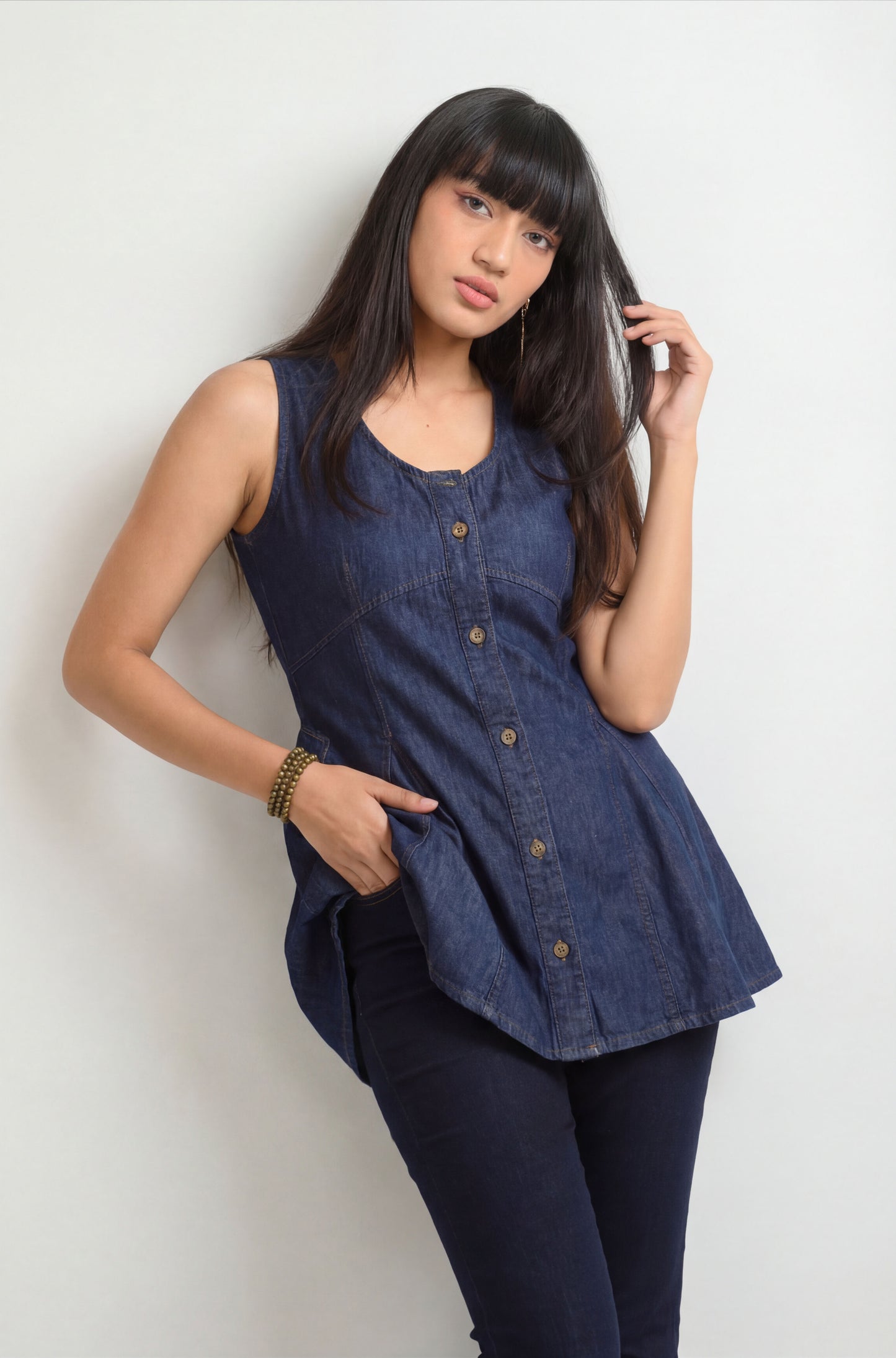 Bold Lines, Blue Attitude Sleeveless Top - Etiquette Apparel