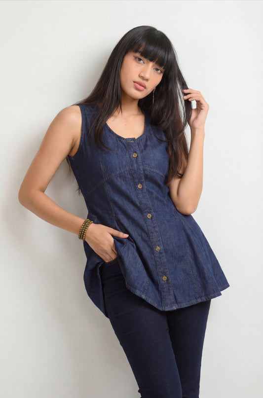 Bold Lines, Blue Attitude Sleeveless Top - Etiquette Apparel