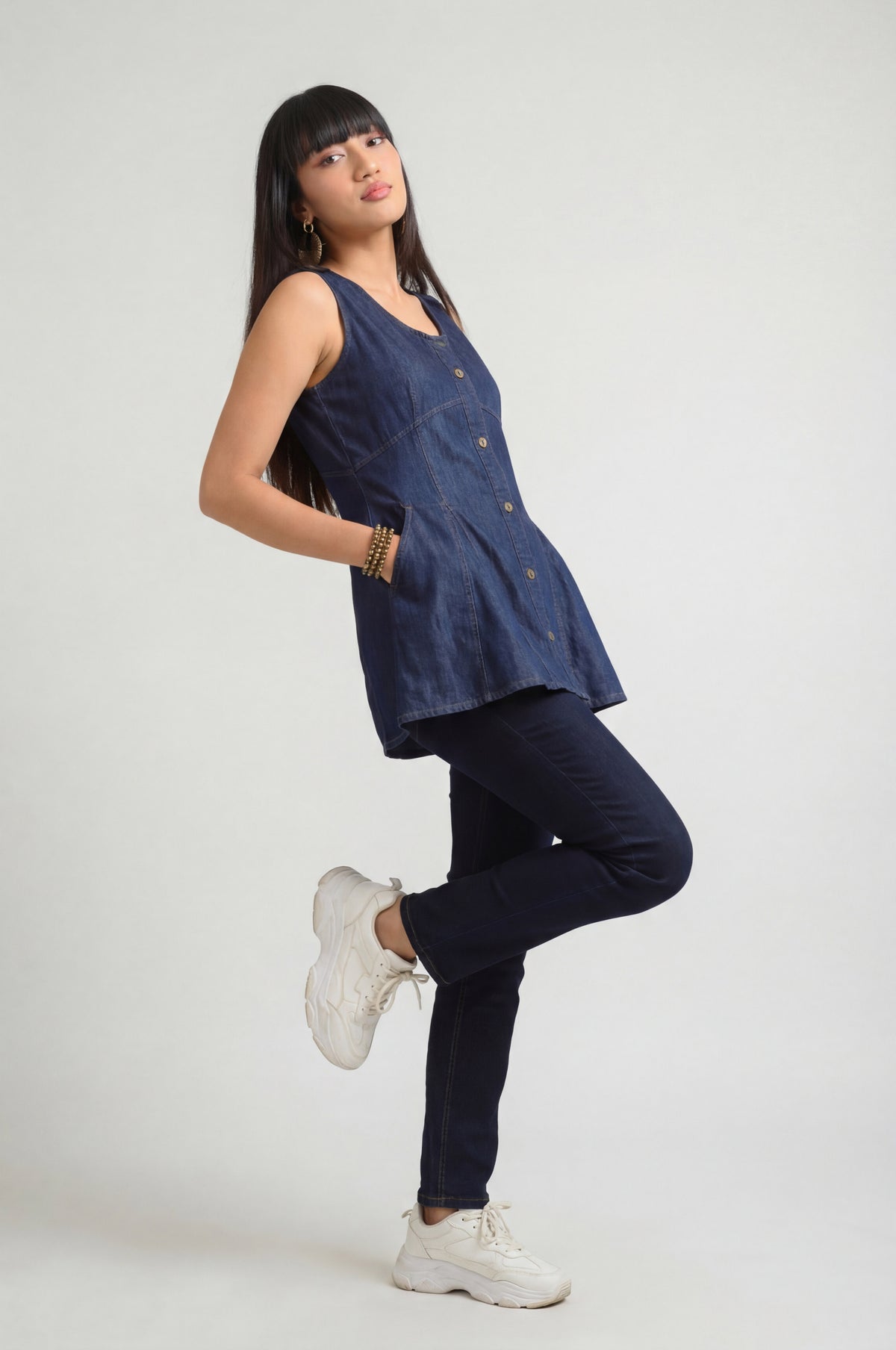 Bold Lines, Blue Attitude Sleeveless Top - Etiquette Apparel