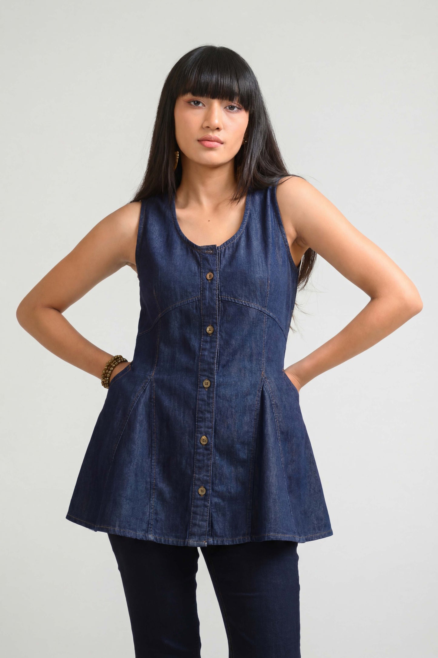 Bold Lines, Blue Attitude Sleeveless Top - Etiquette Apparel