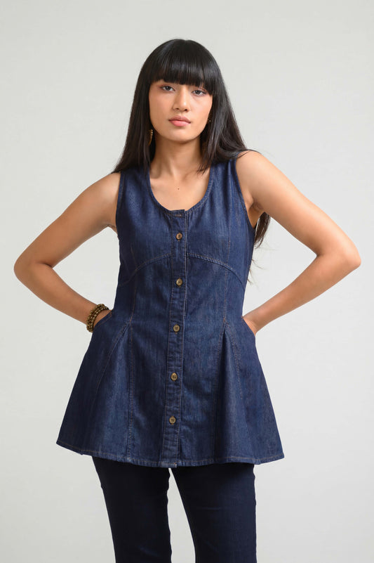 Bold Lines, Blue Attitude Sleeveless Top - Etiquette Apparel