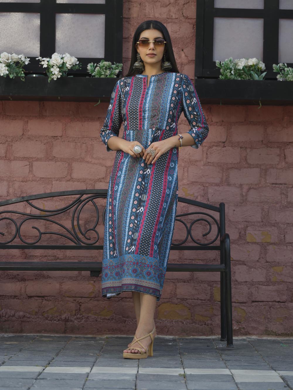 Long indie print Mishran dress Etiquette Apparel