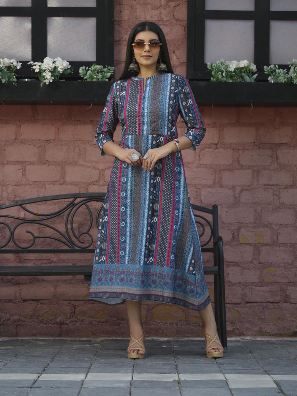 Long indie print Mishran dress Etiquette Apparel