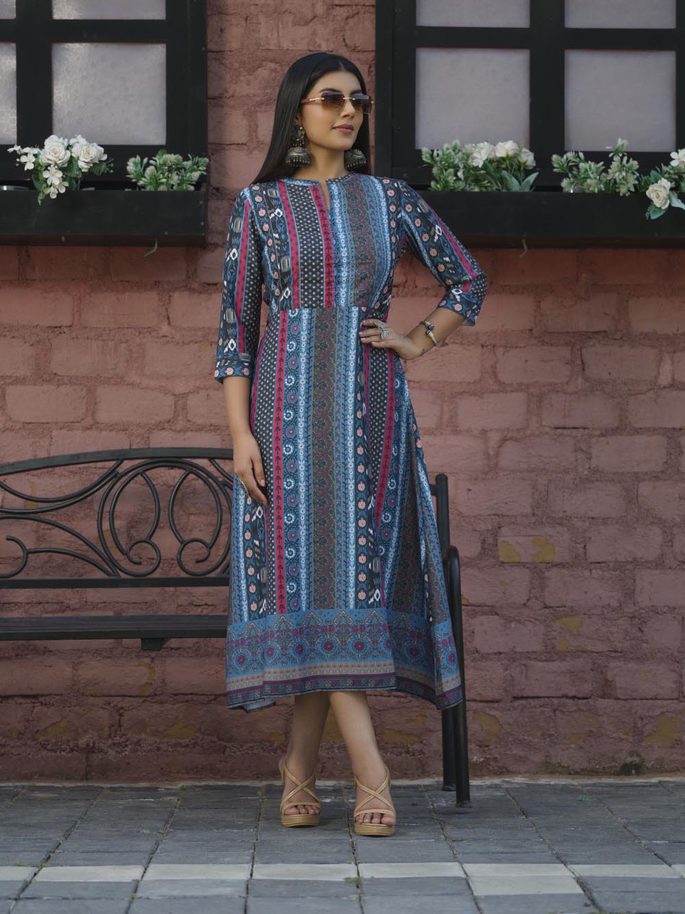 Long indie print Mishran dress Etiquette Apparel