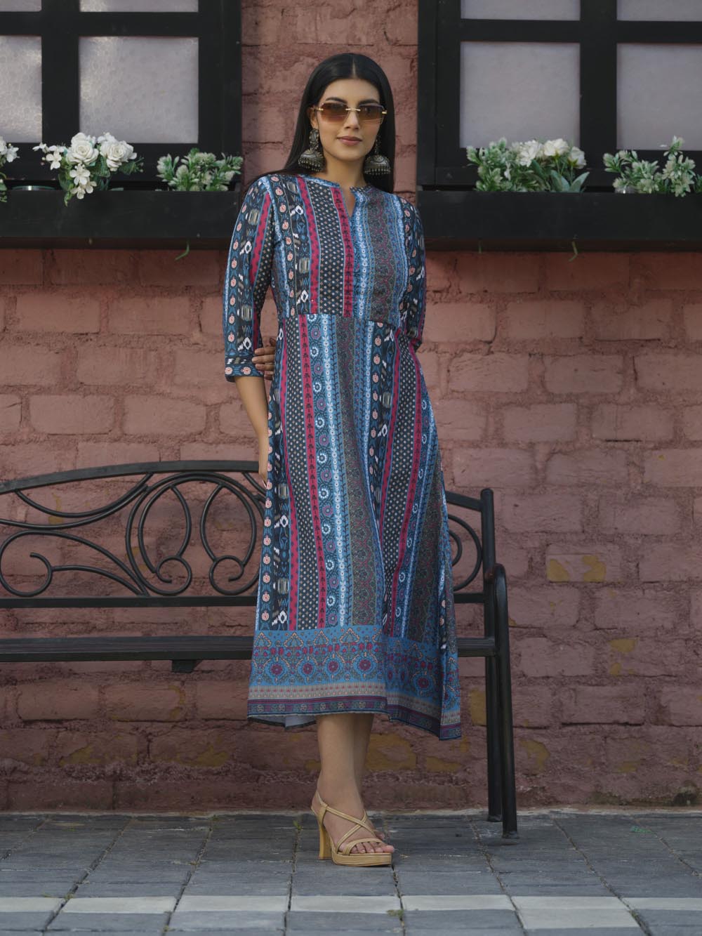 Long indie print Mishran dress Etiquette Apparel