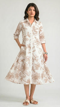 Embossed Floral Print Shirt Dress - Etiquette Apparel