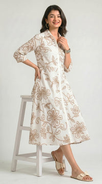 Embossed Floral Print Shirt Dress - Etiquette Apparel