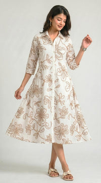 Embossed Floral Print Shirt Dress - Etiquette Apparel