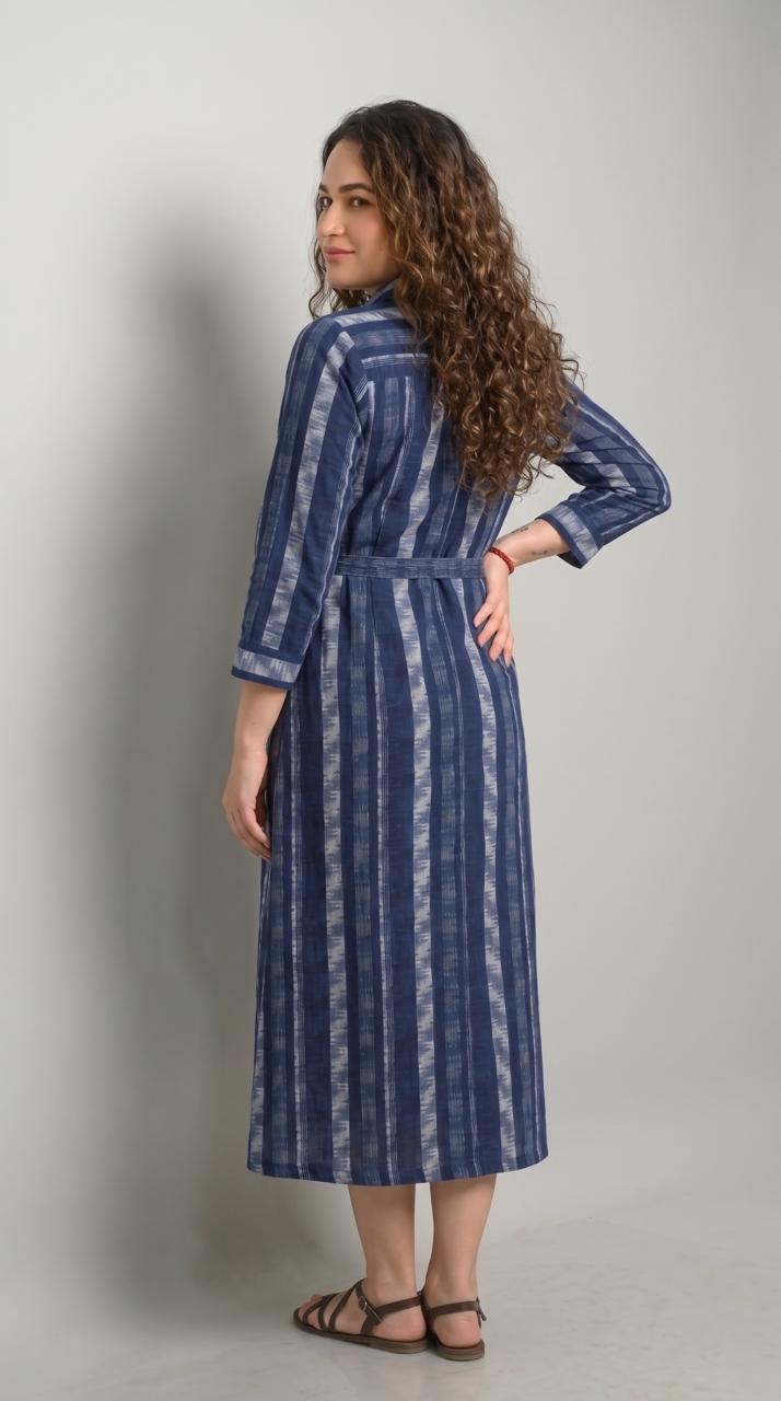 Indigo Ikkat Dress - Etiquette Apparel