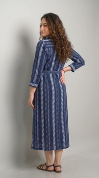 Indigo Ikkat Dress - Etiquette Apparel