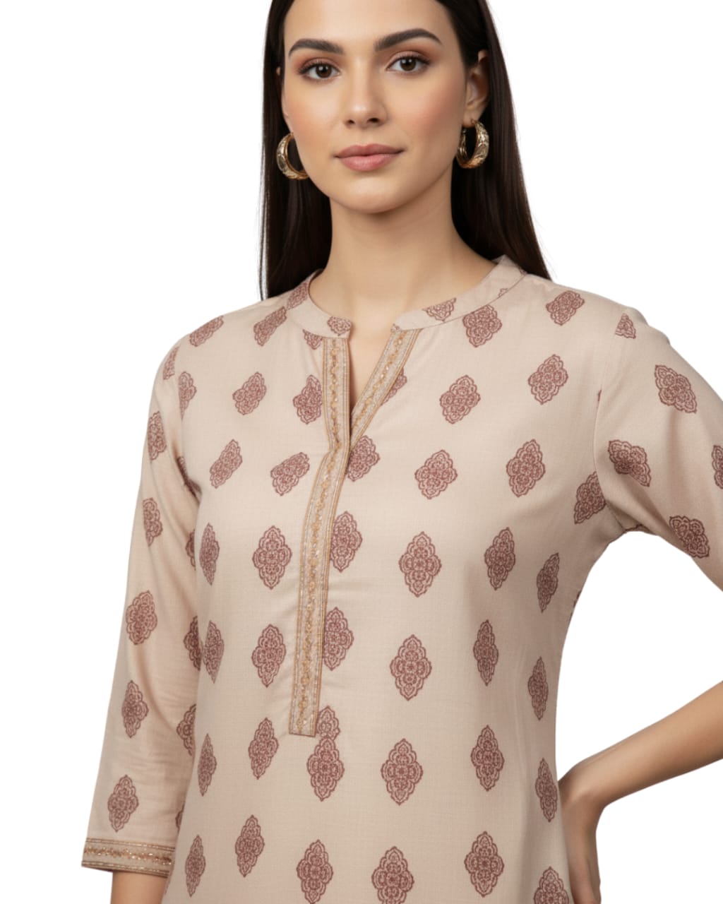 Indie Print Top with Highlights at Placket - Etiquette Apparel