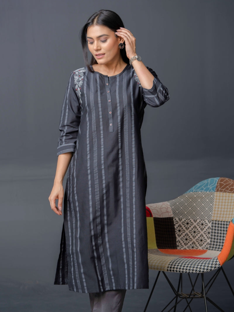 Stripe Kurta with Dori Embroidery - Etiquette Apparel