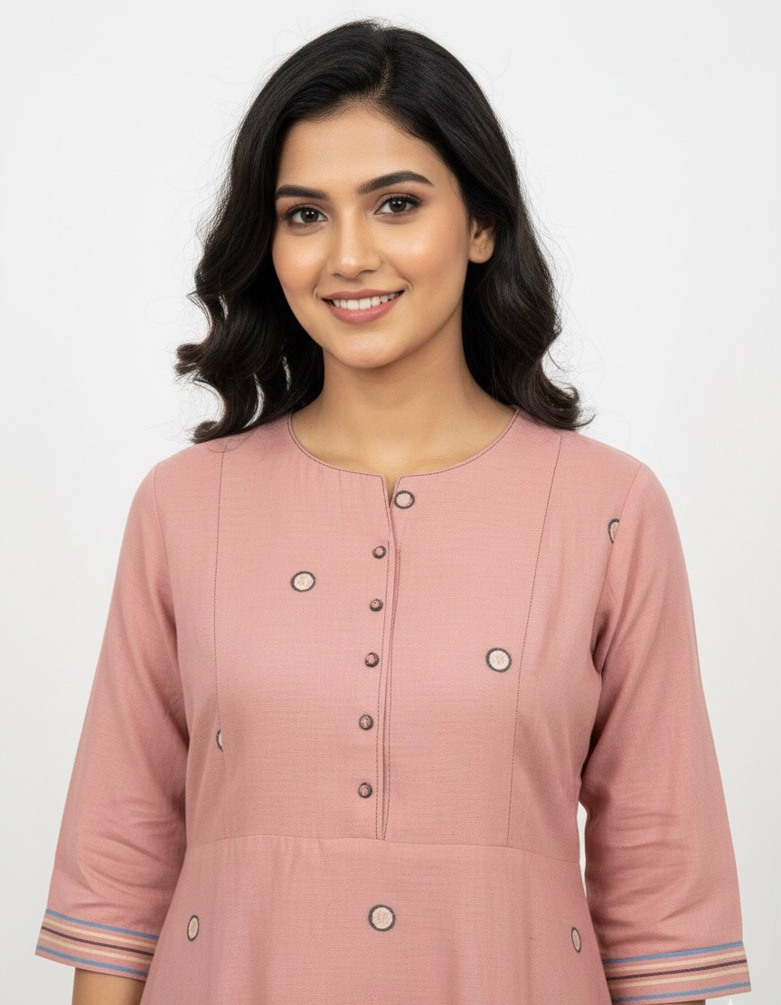 Chanderi Boota Round Neck Kurta - Etiquette Apparel 