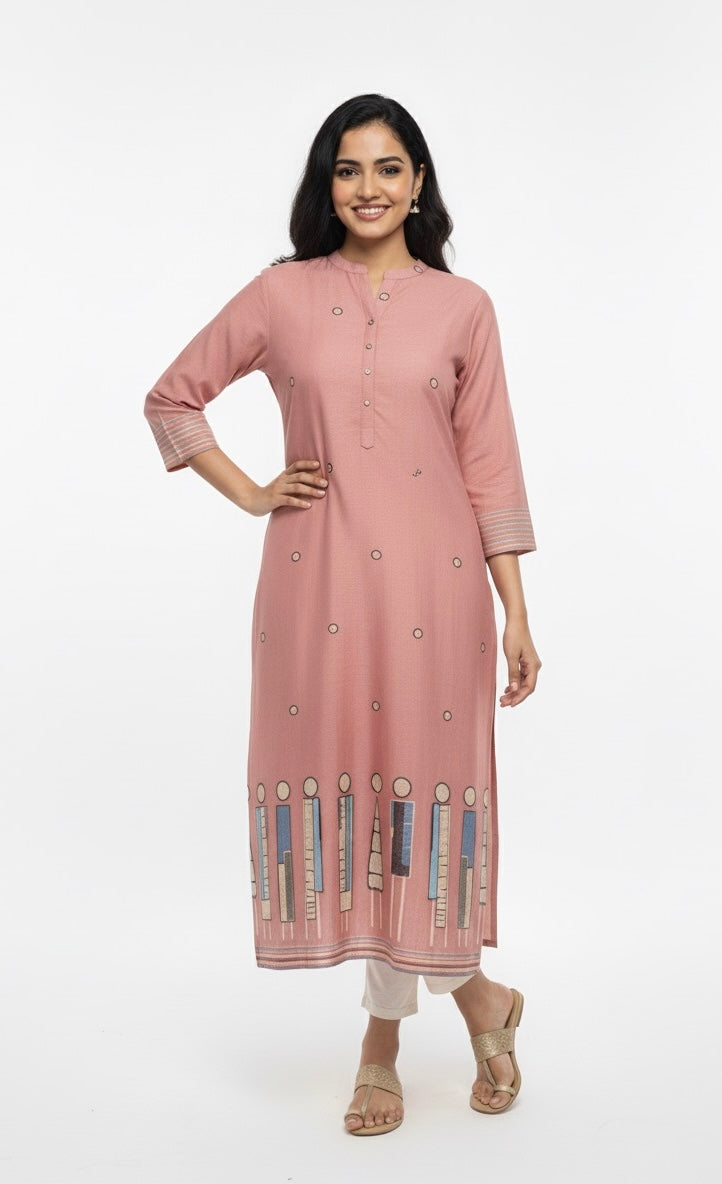 Chanderi Boota Round Neck Kurta - Etiquette Apparel 