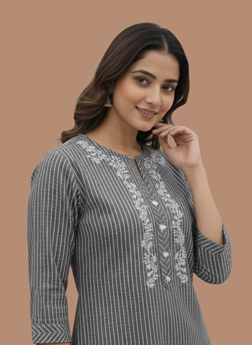 Grey Stripe Kurta - Etiquette Apparel