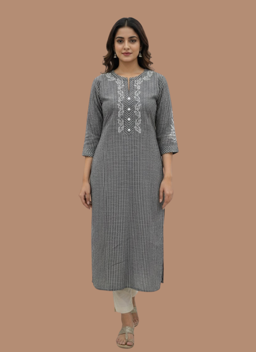 Grey Stripe Kurta - Etiquette Apparel