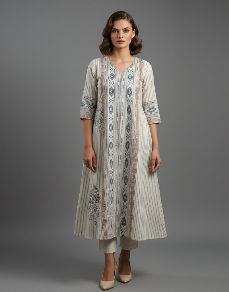 Ikkat Story Kurta - Etiquette Apparel 
