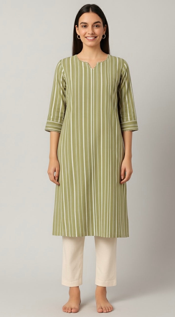 Chanderi Stripe Kurta - Etiquette Apparel 