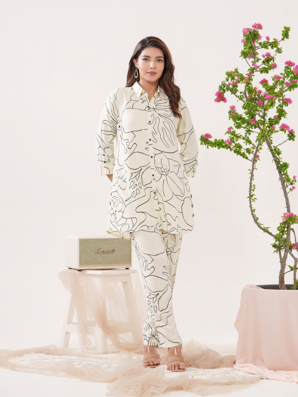 Off White Bold Floral Print Co~Ord Set