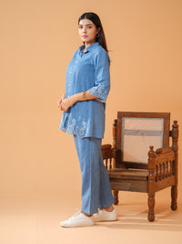 Denim Co-ord Set for Women with Cut Work Design - Etiquette Apparel