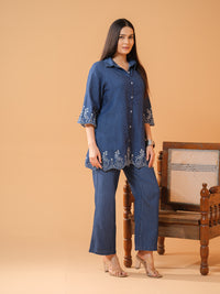 Denim Co-ord Set for Women with Cut Work Design - Etiquette Apparel