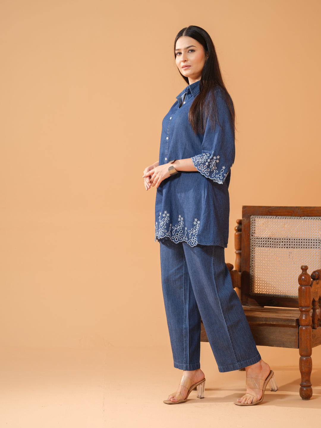 Denim Co-ord Set for Women with Cut Work Design - Etiquette Apparel
