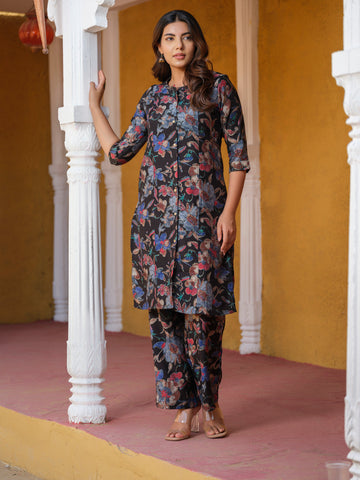 Shiny Floral Print Kurta Set