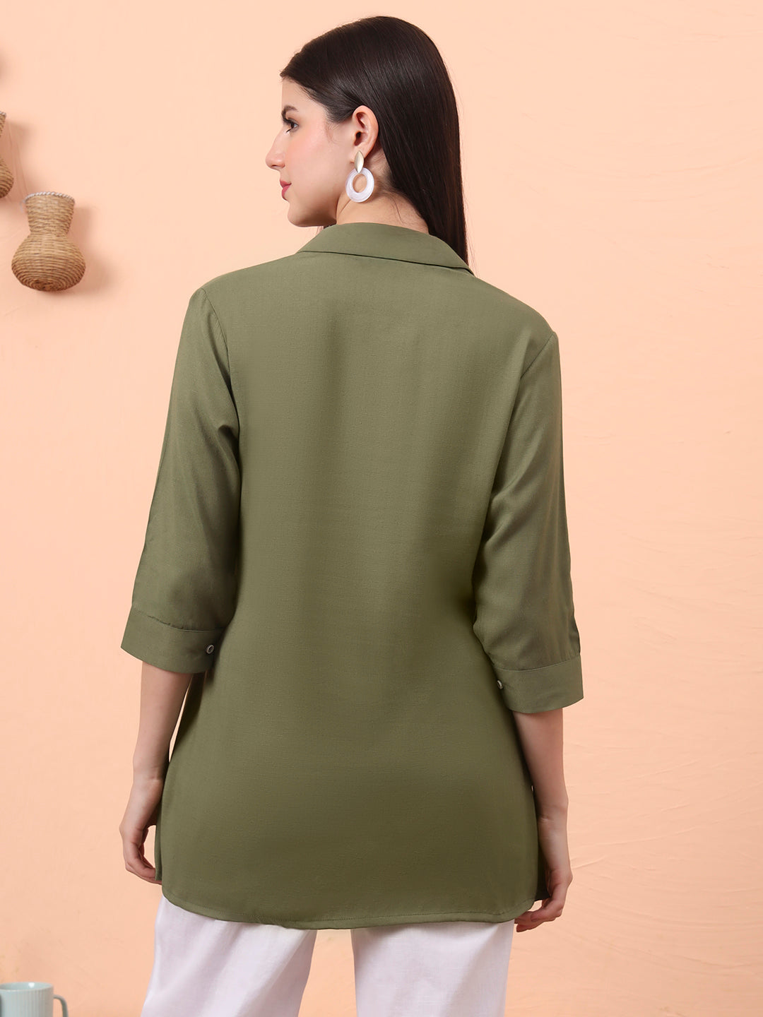 Product Carousel Image 18: Embroidered Ease Solid Coloured Top
