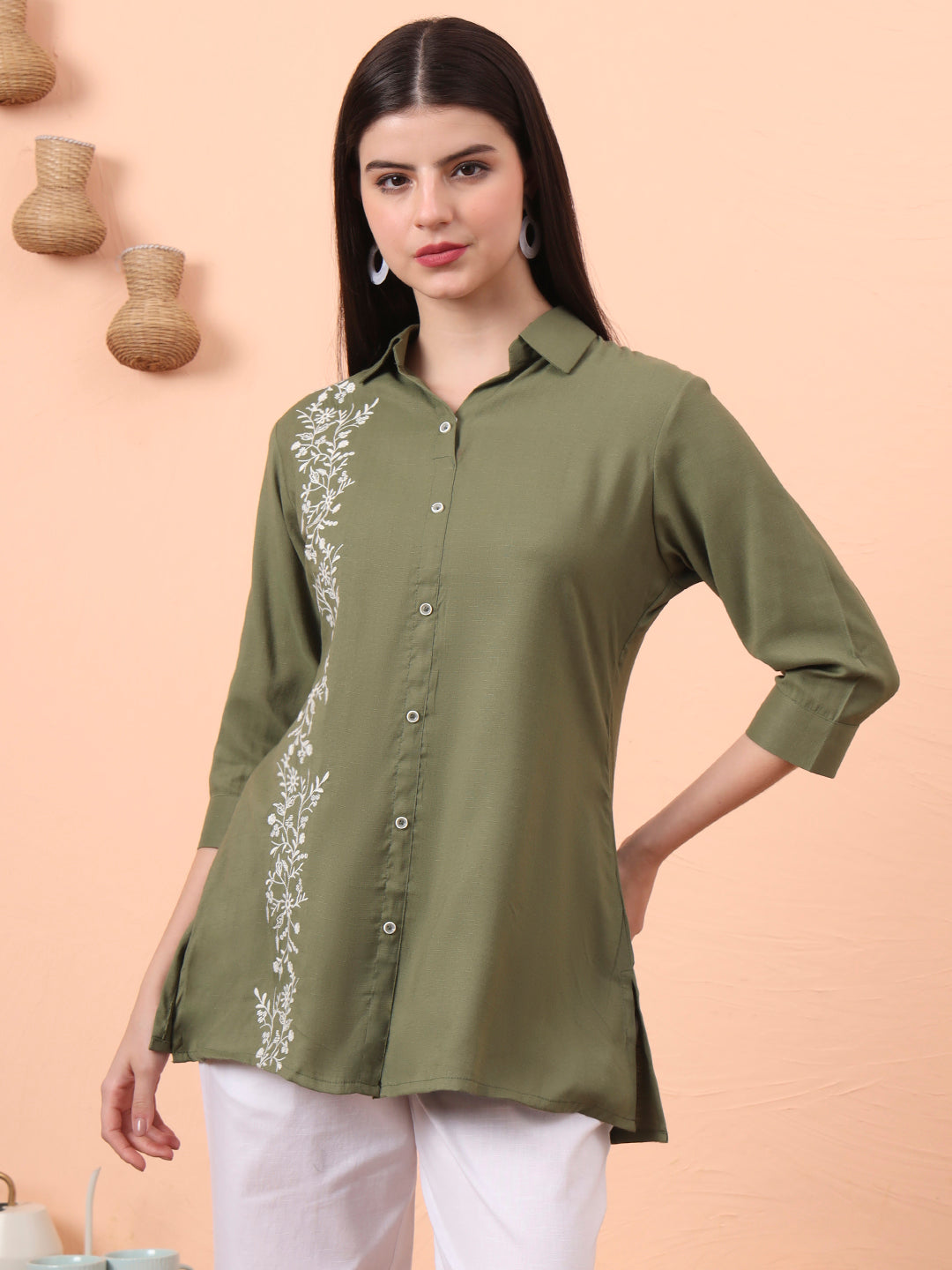 Product Carousel Image 14: Embroidered Ease Solid Coloured Top