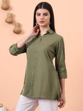 Product Carousel Image 16: Embroidered Ease Solid Coloured Top